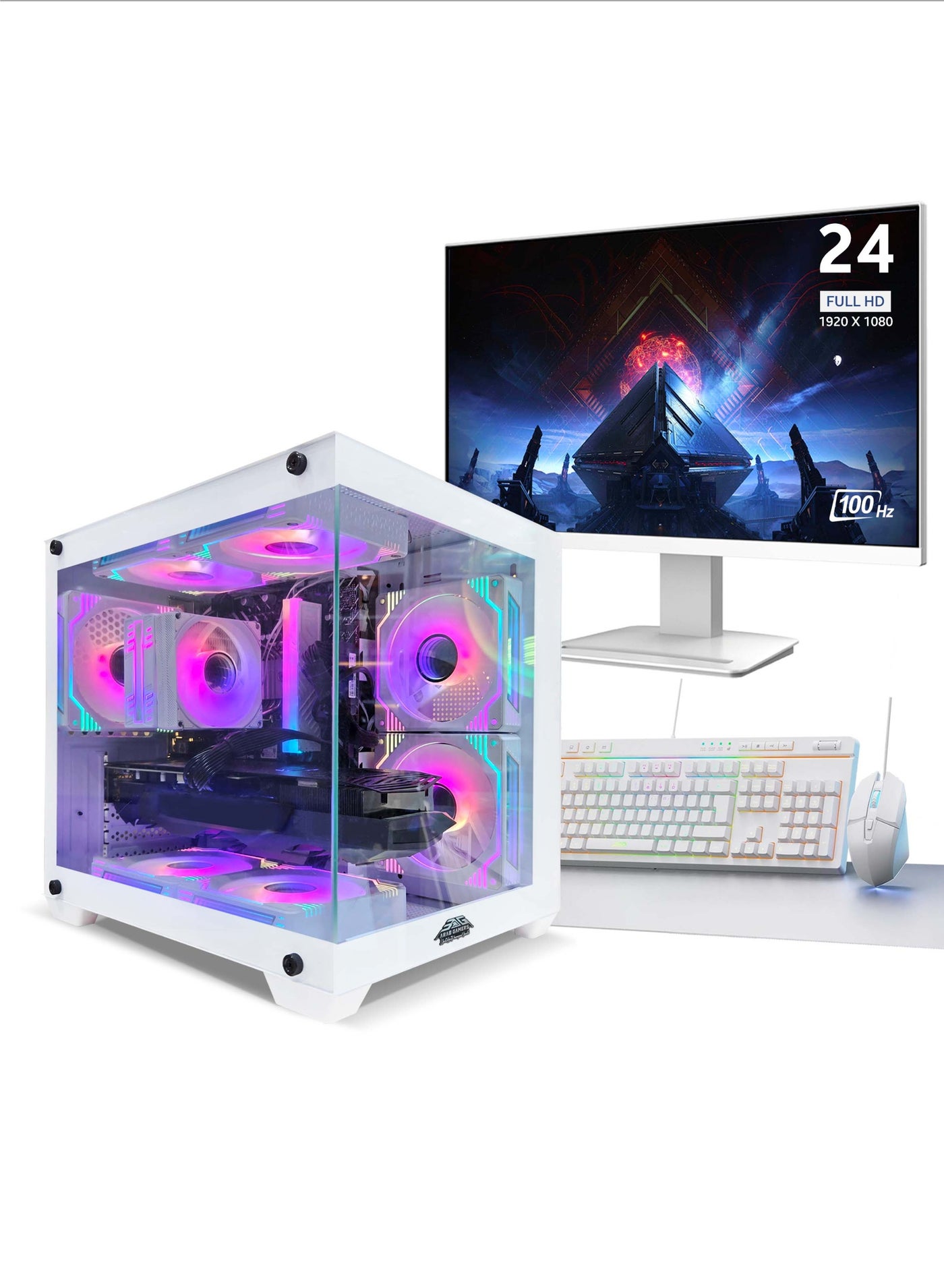 All In One Bundle White Gaming PC - Intel Core i5-14400F Processor | Nvidia GeForce RTX 5050 8GB Graphics Card | 16GB Ram | 1TB SSD | 24" FHD Monitor | Keyboard &Mouse Set | Build In WiFi | Windows 11 Pro | RGB Gaming Case White